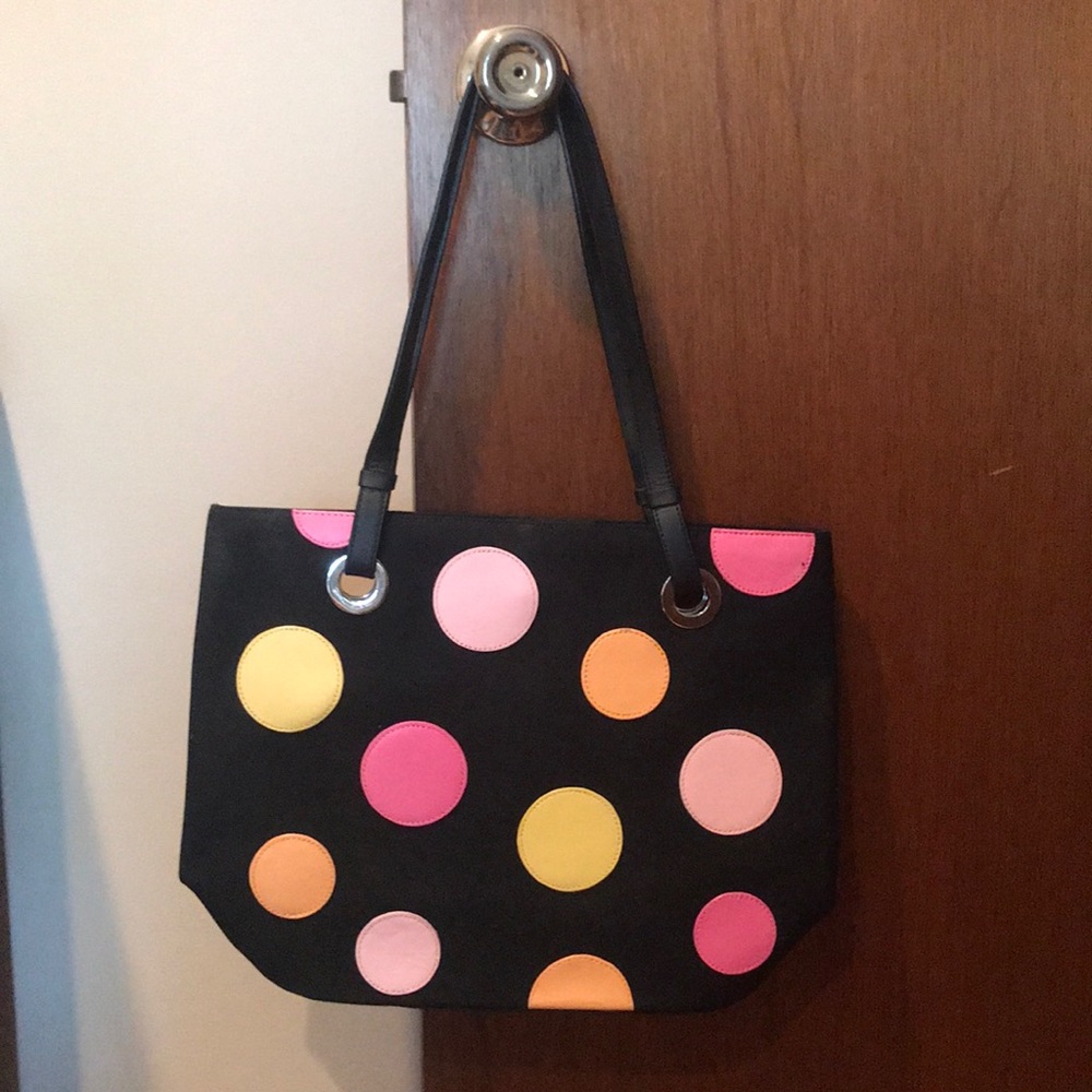 Talbots Multi-Colored Polka Dot/ Black Tote Bag
